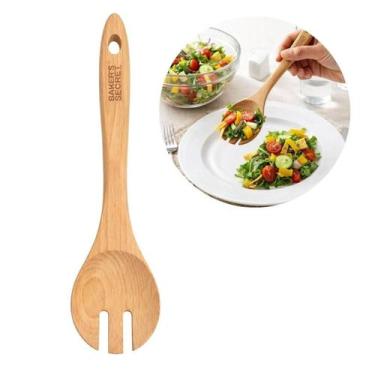 Imagem de Garfo Colher Salada Legumes Madeira Seringueira Utensílio - Baker's Se