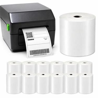 Imagem de Kit 12 Rolos Etiqueta Térmica Adesiva 10x15cm Serrilhada Sem Ribbon Pa