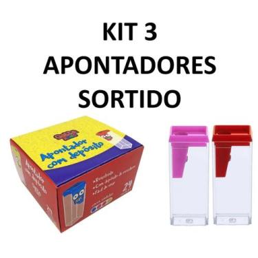 Imagem de Kit 3 apontador com deposito 6cm gatte kids - GATTA KIDS