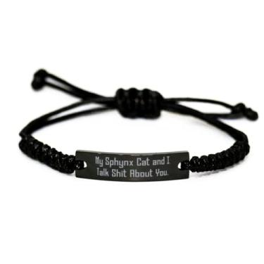 Imagem de Bracelete de corda preta com gato Sphynx, My Sphynx Cat and I Talk Shit About You, presentes de sarcasmo para amantes de gatos