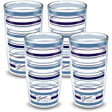 Imagem de Tervis Feito nos EUA Copo taça isolada Fiesta de parede dupla mantém as bebidas frias e quentes, 473 g - 4 peças, listras lapis