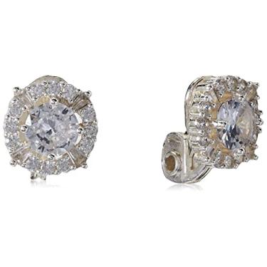 Imagem de Brincos clássicos de pressão em tom Sivler Pave Cz, One Size, Base de metal, vidro com revestimento prateado, Zircônia cúbica