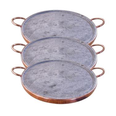 Imagem de Kit 3 Formas Para Pizza Pedra Sabão Alças Cobre GG 42cm