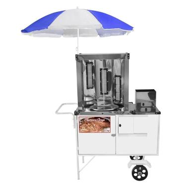 Imagem de Carrinho de Churrasco Grego Cefaz Branco Rodas Maciças e Guarda Sol BL19M/GS