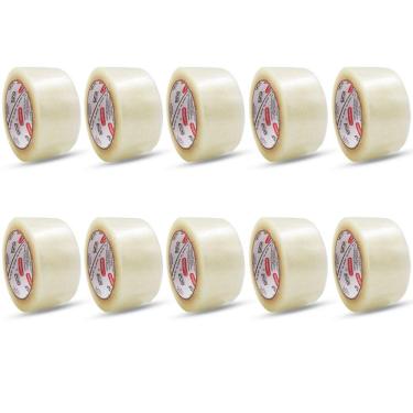 Imagem de Kit 10 Fitas Empacotamento Embalagem Transparente 48mm x 100m Adelbras