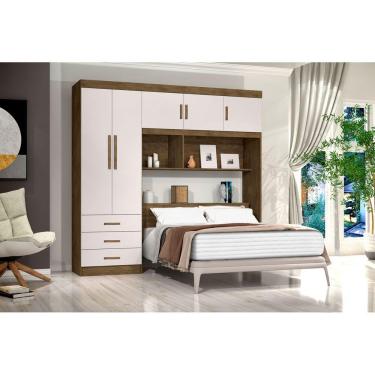 Imagem de Guarda-Roupa Roupeiro Casal 5 Portas Com Cabeceira Embutida Cancun Jequitibá/Off White - Rede Móveis