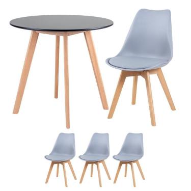 Imagem de Mesa Redonda 80cm Preto + 3 Cadeiras Cinza Claro