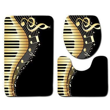 Imagem de Tapete de Toalete de Música 3 PCS Conjunto de Banheiro Antiderrapante Lavável de Poliéster Tapete de Piano Moderno para Toalete Tapete Pequeno (45x75cm),10