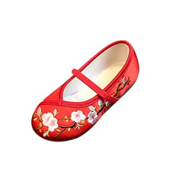 Imagem de Huicai Sapatos Hanfu para Meninas com Flor Bordada Chinesa Flat Retro Étnico Slope-Sapatos Sapatos Florais Vintage Sapatos Mary Janes de salto plano