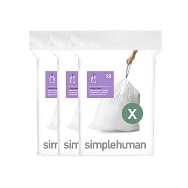 Imagem de simplehuman Code X 60 unidades, pacote de dispensador de forros de ajuste personalizado, sacos de lixo com cordão, 80 litros, branco