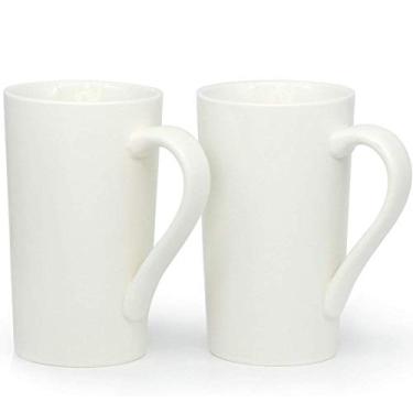 Imagem de Smilatte 590 ml canecas de café grandes, M007 copo de cerâmica liso alto com alça para pai homens, conjunto de 2, branco