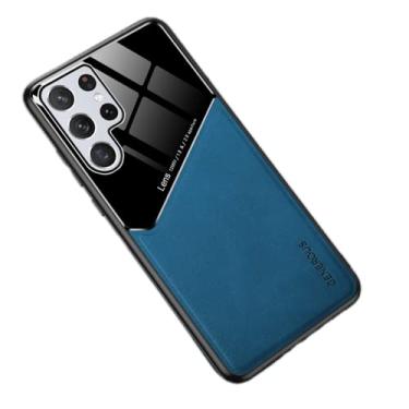 Imagem de OIOMAGPIE Capa de telefone leve de couro magnético + vidro fashion para Samsung Galaxy S22 S21 S20 Plus Ultra FE Shell, proteção de lente capa traseira amigável à pele (azul, S10)