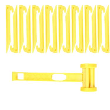 Imagem de AITIME 30 peças de estacas de plástico para barraca de 22,8 cm com 1 gancho de extrator amarelo, estacas de lona de jardim duráveis, estacas de pregos para tendas martelos para acampamento de praia ao ar livre pátio acessórios decorativos