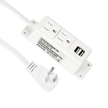 Imagem de Tomada de energia com USB, BTU para montagem na parede com 2 saídas CA, 2 portas USB, cabo de extensão de 2 m, montável embaixo da mesa, bancada, mesa de cabeceira, cômoda, mesa, branca