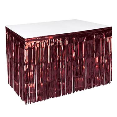 Imagem de Beistle 1-Ply Metallic Plastic Foil Fringe Table Skirt Parade Floats, Mardi Gras Party, Birthday Decorations, Baby Shower Celebration, Wedding Reception, 30" x 14', Burgundy