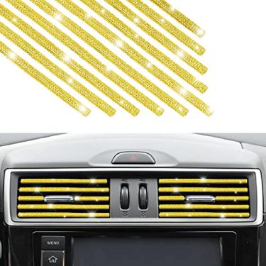 Imagem de Acabamento de saída de ventilação de carro brilhante, 10 peças de tiras de decoração de diamante feitas à mão para todas as saídas de ar condicionado, acessórios de interior de carro brilhantes para mulheres e meninas (dourado)