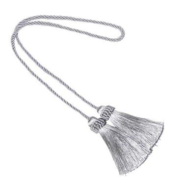 Imagem de 1 peça Cortina de borla Tieback Room Acessórios Suporte de cortina Fivela Corda Artesanal Weave Tassel Franja Bandagem Decoração de casa, Prata, 1 peça