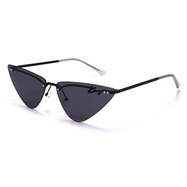Imagem de Óculos de sol sem aro punk masculino Steampunk olho de gato óculos de sol feminino óculos de sol sem moldura UV400 triângulo, 1,A