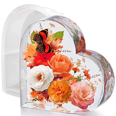 Imagem de Molde de resina de silicone para coração grande, kit de preservação de flores, suporte para livros, lâmpada, diorama, pintura 3D