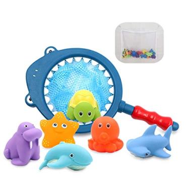 Imagem de Brinquedos de banho, pesca, esguicho, água para banheira, piscina, com rede para armazenamento