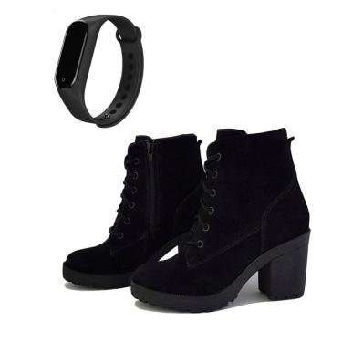 Imagem de Bota feminina Tratorada Preta Plataforma Blogueira com relógio