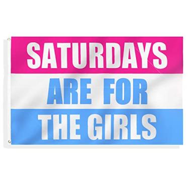 Imagem de Marsley Saturdays Are For The Girls Bandeira Rosa Pastel Patrick Star,3 X 1,5 pés bandeiras engraçadas fofas para quarto meninas adolescentes meninos rosa decoração de dormitório bandeiras decorações para meninas universitárias (rosa, branco, azul)
