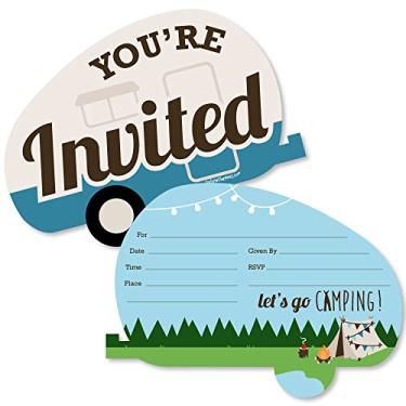 Imagem de Happy Camper – Convites de preenchimento em forma – Cartas de convite para festa de aniversário ou chá de bebê com envelopes – Conjunto com 12