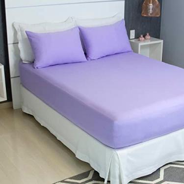 Imagem de Jogo de Lençol Cama Solteiro Pérola Liso 2 Peças COZZILAR Lilás 100% Algodão com Elástico e Toque Macio