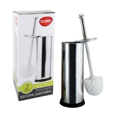 Imagem de Escova Sanitária Banheiro Com Estojo Suporte De Aço Inox Higiênica