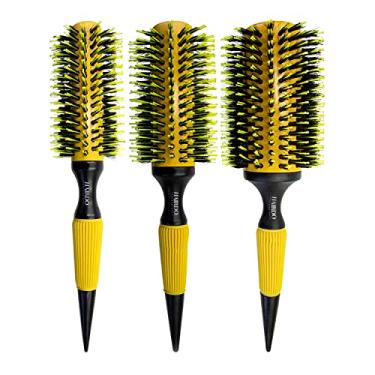 Imagem de 3 Escova de Cabelo Redonda Cerdas Duplas Madeira Profissional Grande