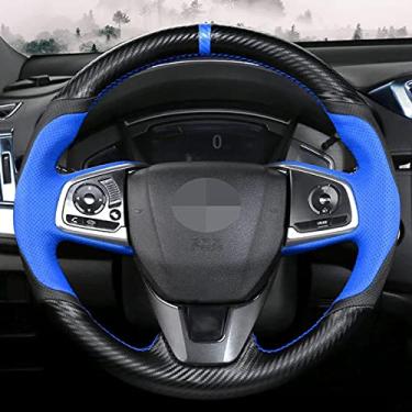 Imagem de Capa de volante de couro confortável antiderrapante costurada à mão preta, apto para Honda Civic 10 2016 a 2021 CR V CRV 2017 a 2021 Clareza 2018 a 2021