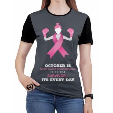 Imagem de Camiseta Outubro Rosa Plus Size Feminina Blusa Cinza - Alemark