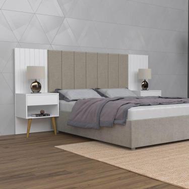 Imagem de Cabeceira Para Casal Flex Zara Capitone Branco C/ 2 Mesas De