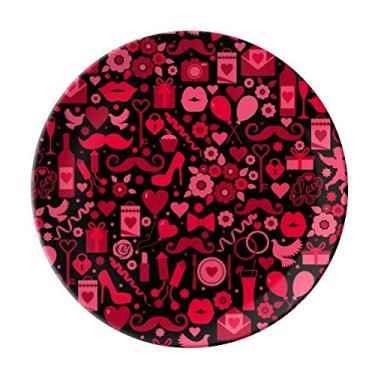 Imagem de Pratos de Dia dos Namorados em porcelana decorativa com corações rosa e preto