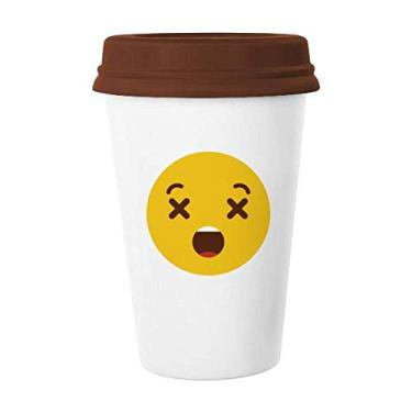 Imagem de Caneca amarela fofa com cara de bate-papo online de confundir copo de cerâmica copo tampa