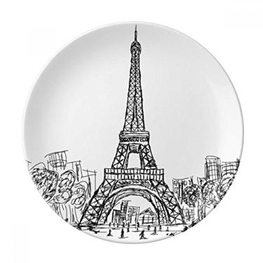 Imagem de Torre Eiffel Quadrado França Paris Prato Decorativo de Porcelana Salver Prato de Jantar
