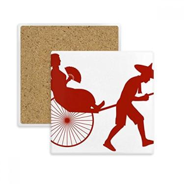 Imagem de China Jinrikisha Cultura contorno padrão quadrado porta-copos caneca suporte subplaca pedra isolante