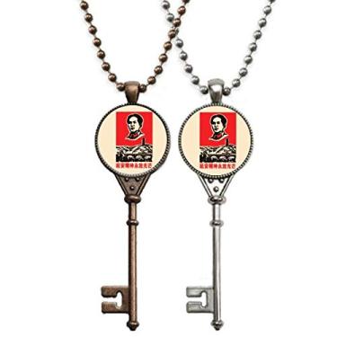 Imagem de OFFbb-USA Colar de chave espiritual de propaganda educacional vermelho chinês pingente joias decoração casal