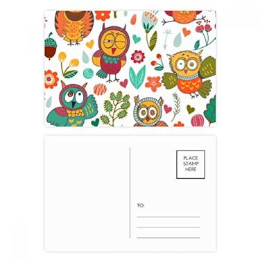 Imagem de Conjunto de cartões postais de aniversário com estampa de corujas e flores, plantas e corujas