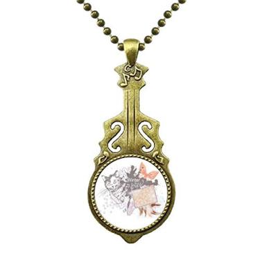 Imagem de DIYthinker Colar de pequeno gato e borboleta com pintura de tinta, joia antiga com pingente de música