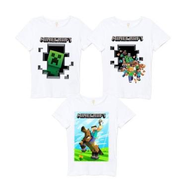 Imagem de Camiseta Infantil Game Minecraft Kit Com 3 Peças - Eb