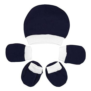 Imagem de Kit Touca, Luvas e Sapatinho Fofinho Meia Malha Azul Marinho