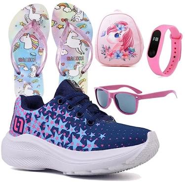 Imagem de Tenis Infantil De Amarrar Meninas Leve Desenhos LIGHT + Mochila Chinelo Oculos Relogio Cor:Roxo;Tamanho:32