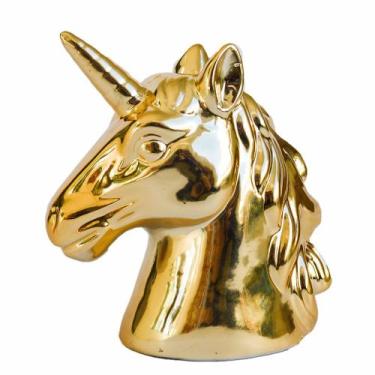 Imagem de Cofre Busto Unicornio Cromado Dourado Decoração - Maisaz