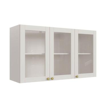 Imagem de Armário Aéreo 3 Portas 120cm com Porta de Vidro Arizona Cabecasa Madeiramadeira Branco