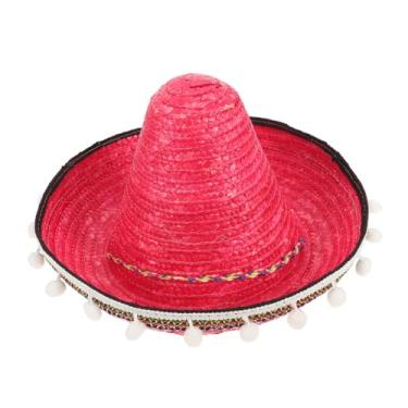 Imagem de SOIMISS Pai-filho chapéu mexicano pompom crianças desempenho traje de dança adereços chapéu de palha colorido festa de carnaval (vermelho) artigos de festa mexicanos chapéu de sol de vime