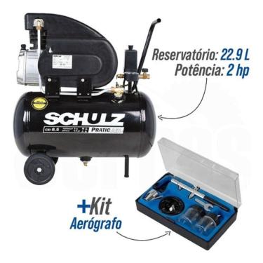 Imagem de Compressor De Ar 8,5 25L Schulz + Kit Aerógrafo Hobby Schulz 110V/220V