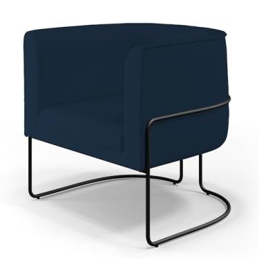 Imagem de Poltrona Decorativa Fixa Base de Aço Preto Betina D02 Veludo Azul Oxford C-304 - Lyam Decor