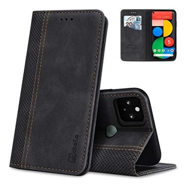 Imagem de AKABEILA Capa para Google Pixel 4A 5G de luxo de couro PU para Google Pixel 5 XL, capa de telefone carteira com suporte para cartão, fecho magnético, suporte à prova de choque, 15,7 cm, preta