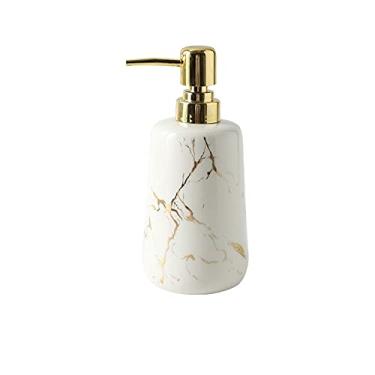 Imagem de Dispensador de sabão com textura de mármore dourado dispensador de sabão portátil de cerâmica frasco de xampu desinfetante para as mãos suprimentos de banheiro frasco de loção de 400 ml 1 (capacidade: